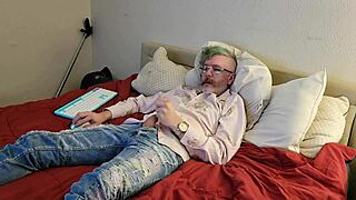 Feeling the huge cock through clothes leads to intense orgasm