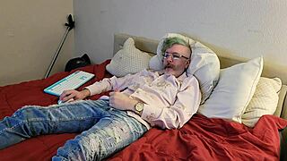 Feeling the huge cock through clothes leads to intense orgasm