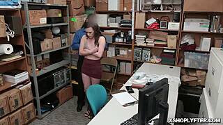 Dark haired teen in heels gets licked and fucked doggystyle by officer.