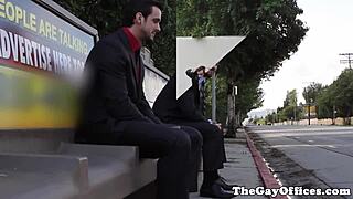 Watch muscular hunks in uniform get anal at office?