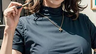 3D Hentai azijska manekenka masturbira pičko v salonu