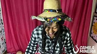 Latina teen 18+ masturbates big ass pussy at junina party