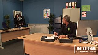 Teen Secretary Olga Works With Three Cocks