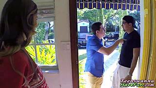 Amateur teen 18+ gets a facial at the party