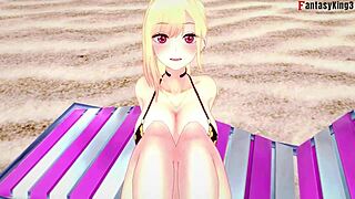 i found marin kitagawa in bikini on the beach and she sucks my cock in this anime fantasy