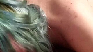 Blue hair girl gives me a very long and intense blow job, sucking passionately for hours