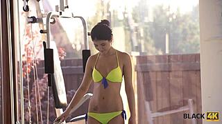 Black4K Black Stud and Skinny Brunette Enjoy Poolside Pounding Sex Session