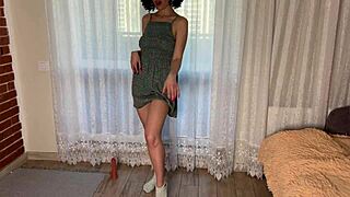 Enjoy a stunning African haired girl with a nice dress with private pleasure to leave you numb