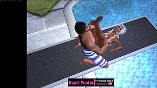 Cartoon Character Taken On Public Pool Jumping Board