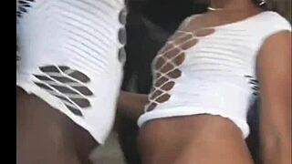 two hot girls celebrating new year dancing