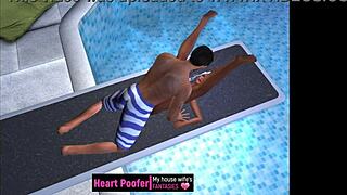 Cartoon Character Taken On Public Pool Jumping Board