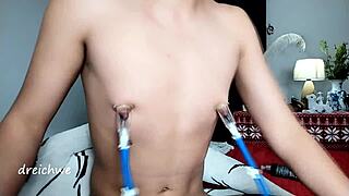 Masturbating men as well as their nipple playmates