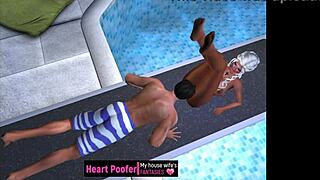 Cartoon Character Taken On Public Pool Jumping Board