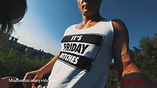 Mia Bandini's oral and anal skills with a panoramic view of public sex