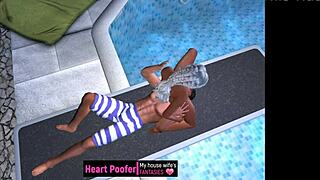 Cartoon Character Taken On Public Pool Jumping Board