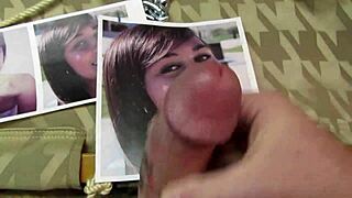 Jeff masturbates to Rachel, shooting cum on her image