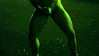 Handsome bearded gay cums on feet outdoors