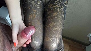 step sister fingers stepbrother's cock, cum on pantyhose