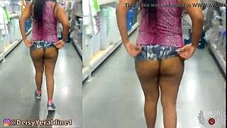 A horny Latina woman in mall bare all and jerks herself off teasing strangers with her wet desires