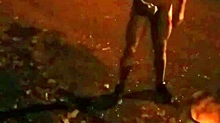 Handsome bearded gay cums on feet outdoors