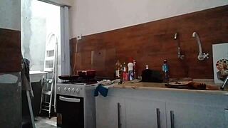 Stella in the morning in the room and kitchen cooking