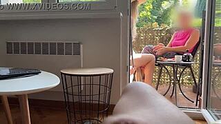 Husband Jerks Off Publicly Near Stepmom on Balcony