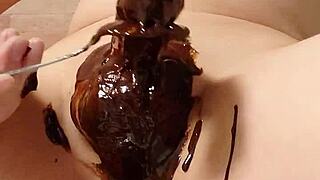Homemade gay man prepare tasty chocolate banana