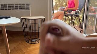 Husband Jerks Off Publicly Near Stepmom on Balcony