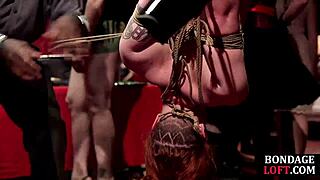 bondage subs hanging and shocked with electric toys in wild group play