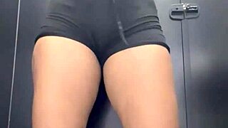 Rose Red's First Time Licking Pussy in Crowded Bathroom with Cumshot