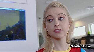 Blonde teen swaps dildo for monster cock in ass