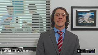 Awkward hunk fucks tattooed boss boldly