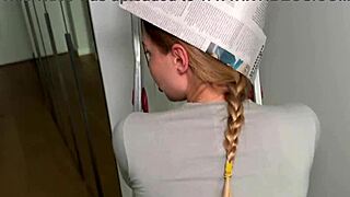 The foreman roughly fucks the blonde painter bent over on stepladder with torn jeans 😈