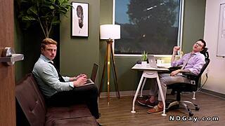 Gay coworkers explore rimjob and anal at work