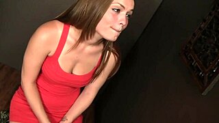 Brunette gives delightful blowjob through glory hole, riding bareback