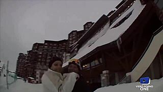 Emy and Liza dive into a wild trio by the ski slope