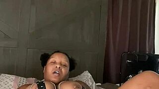 Ebony babe squirts hard with her favorite dildo