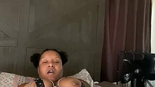 Ebony babe squirts hard with her favorite dildo