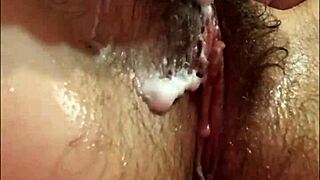 Girl shaves her hairy pussy and anus close up