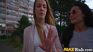 Picking Up Two Slutty Teens 18+ for 40,000 Crowns. Alexis Crystal and Lexi Dona Engage in Outdoor Gangbang Sex for Cash.