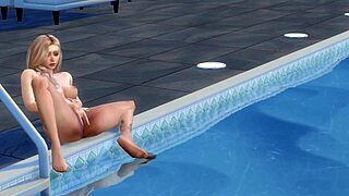 Pool Masturbation Scene with Blonde Cartoon Character