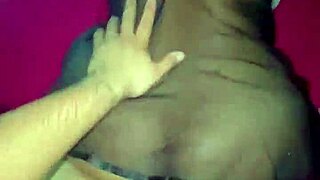 Big tits babe masturbates while getting massaged in doggy position, ass bouncing.