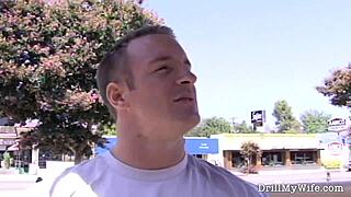 horny blonde wife getting nailed hard by a stranger in the bedroom 😍