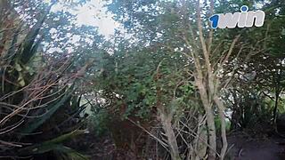 public sex ends with facial on trail