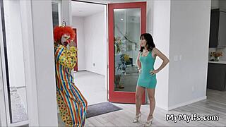 Descriptive Horny Housewife Enjoys Riding Clown's Thick Cock in Wild Scene