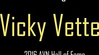 busty blonde vicky vette rides her lovers cock before a webcam show. she performs on webcam.