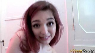 Redhead with huge boobs shows off naked in high definition