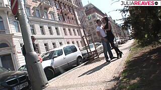 Busty girlfriend shares bi-curious boyfriend for double anal.