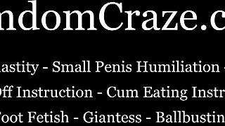 Mistress kicks tiny balls for fun domination