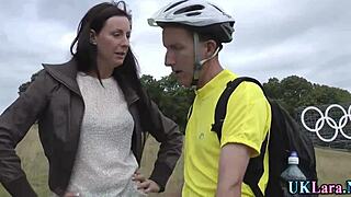 Classy Brit Milf in Heels Gets Spunked Stockings with Big Cock Facial Outdoors.